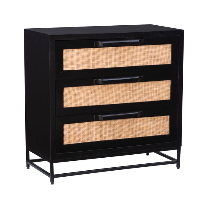 Powell Furniture Janie Black Rattan Three Drawers Cabinet PWL-D1239A19C3BLK