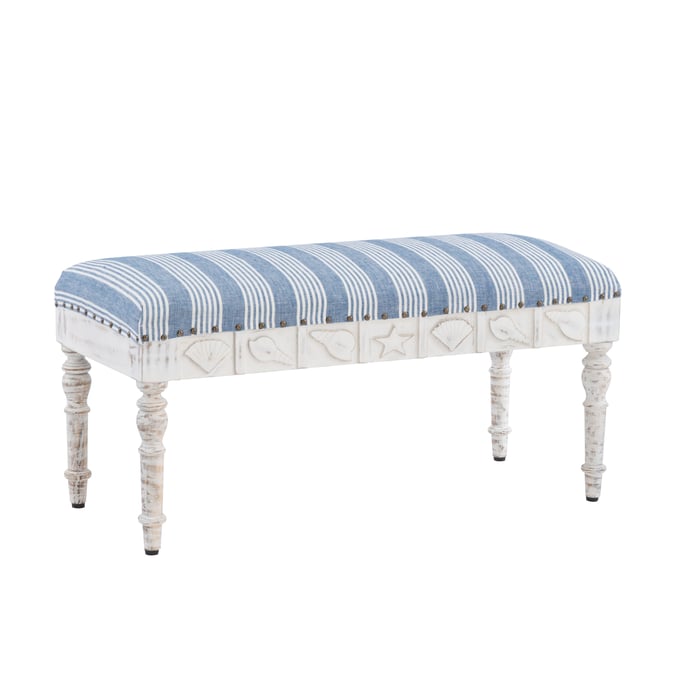 Powell Furniture Shelly Blue White Seashell Bench PWL-D1528S23WSML