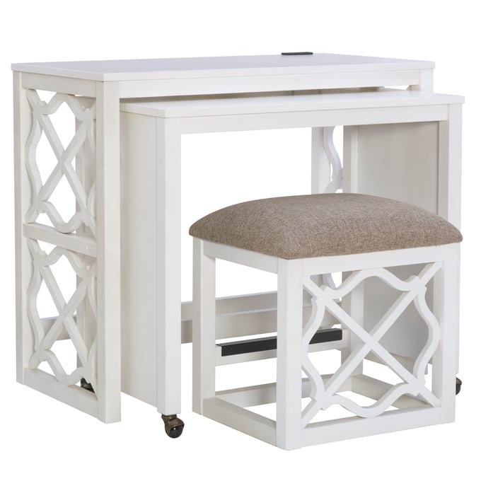 Powell Furniture Emma White Nesting Rolling Desk and Stool Set PWL-D1530LA23