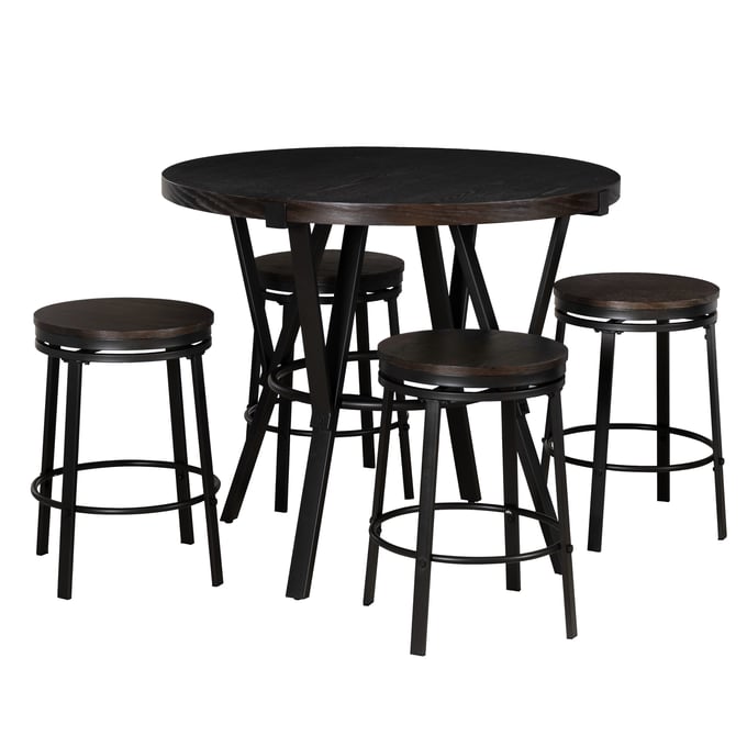 Powell Furniture Glenroy Charcoal Black 5pc Round Dining Room Set PWL-D1596LD235PK