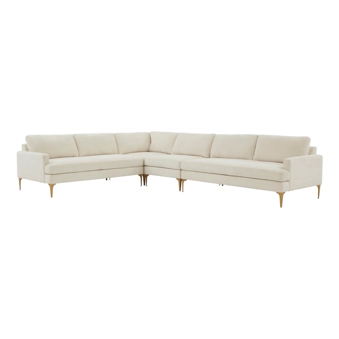 TOV Furniture Serena Cream Velvet Large L Sectional With Ottoman REN-L05110-SEC1-S1