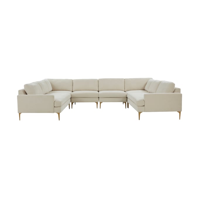 TOV Furniture Serena Cream Velvet U Sectional With Ottoman REN-L05110-SEC3-S1