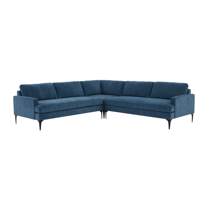 TOV Furniture Serena Blue Velvet L Sectional with Black Legs REN-L05120-BLK-SEC