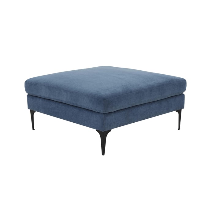 TOV Furniture Serena Blue Velvet Ottoman with Black Legs REN-L05121-BLK