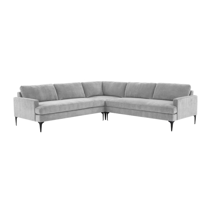 TOV Furniture Serena Gray Velvet L Sectional with Black Legs REN-L05130-BLK-SEC