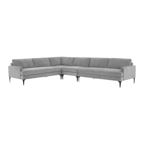 TOV Furniture Serena Gray Velvet Large L Sectional with Black Legs