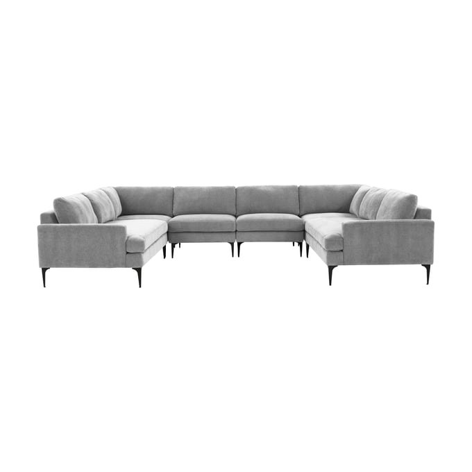 TOV Furniture Serena Gray Velvet U Sectional with Black Legs REN-L05130-BLK-SEC3