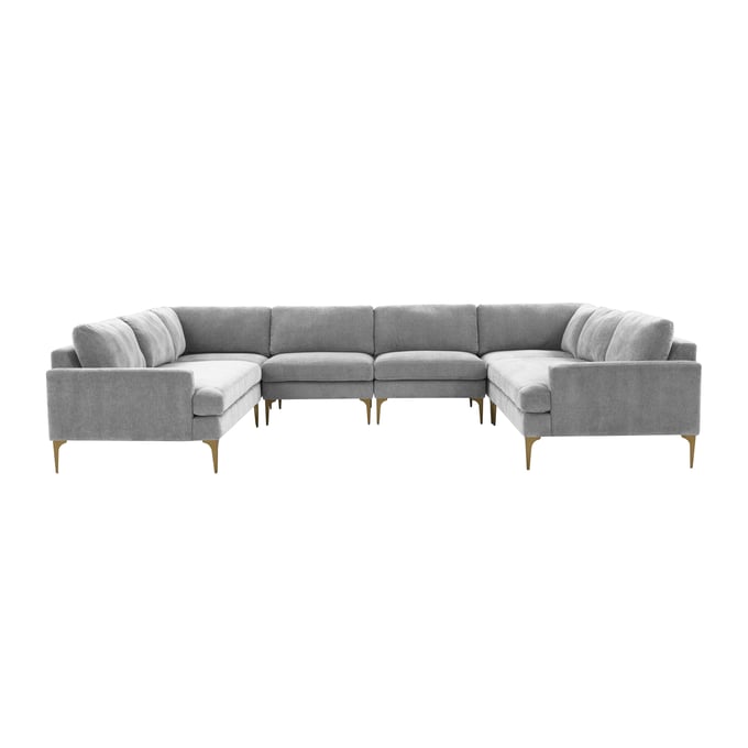 TOV Furniture Serena Gray Velvet U Sectional With Ottoman REN-L05130-SEC3-S1