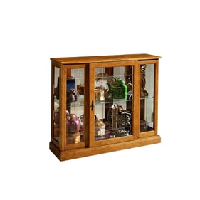 Pulaski PFC Oak Brown Lighted Shelf Console Display Cabinet