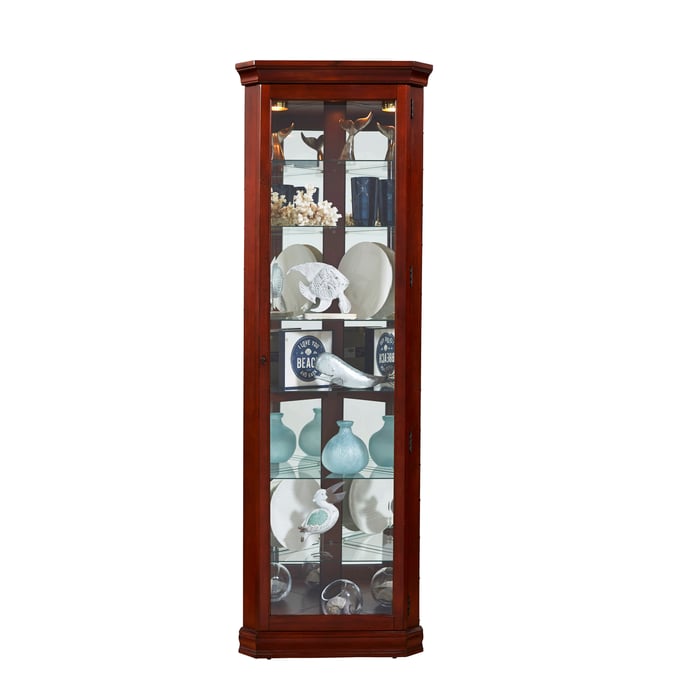 Pulaski PFC Brown Lighted 8 Shelf Corner Curio Cabinet RH-21001