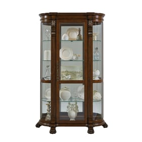 Pulaski PFC Brown Lighted Curved Front 4 Shelf Curio Cabinet