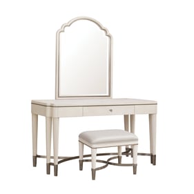 Pulaski Grace White Vanity and Mirror Set with Stool