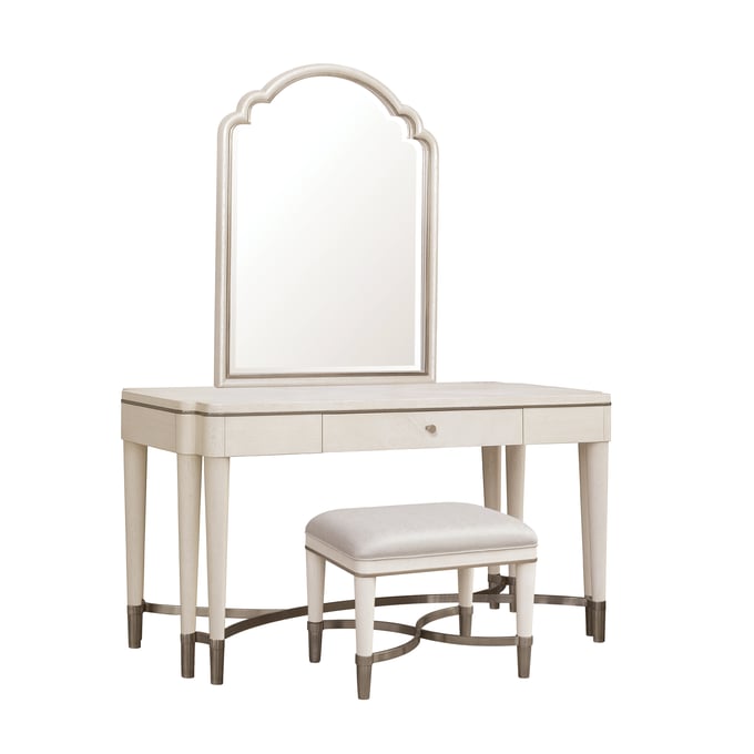 Pulaski Grace White Vanity and Mirror Set with Stool RH-P377-BR-K11