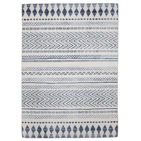 Linon Outdoor Washable Marco Ivory And Blue Rug - 36x24