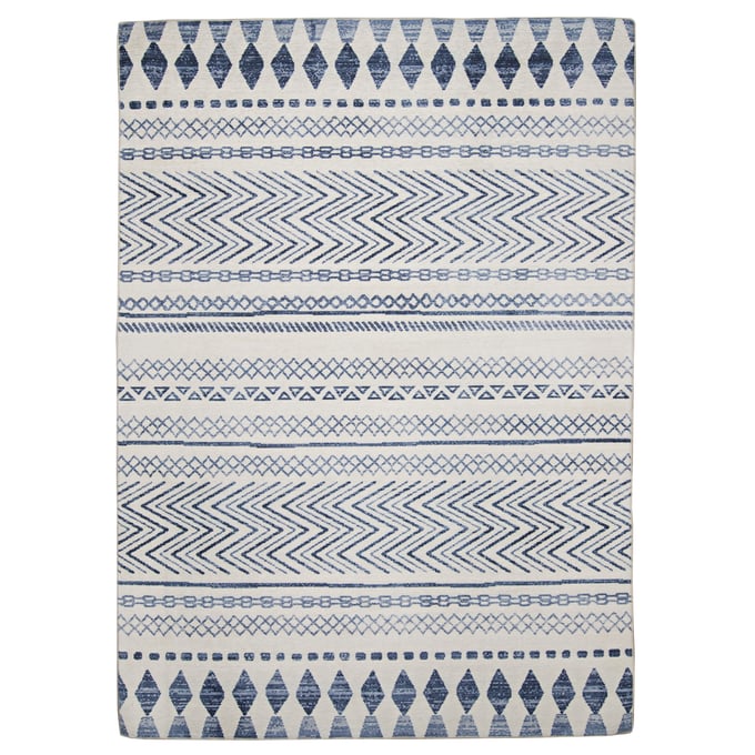 Linon Outdoor Washable Marco Ivory And Blue Rug - 108x84 LN-RUGOW0979