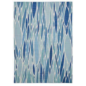 Linon Outdoor Washable Pompano Blue And Ivory Rug - 36x24