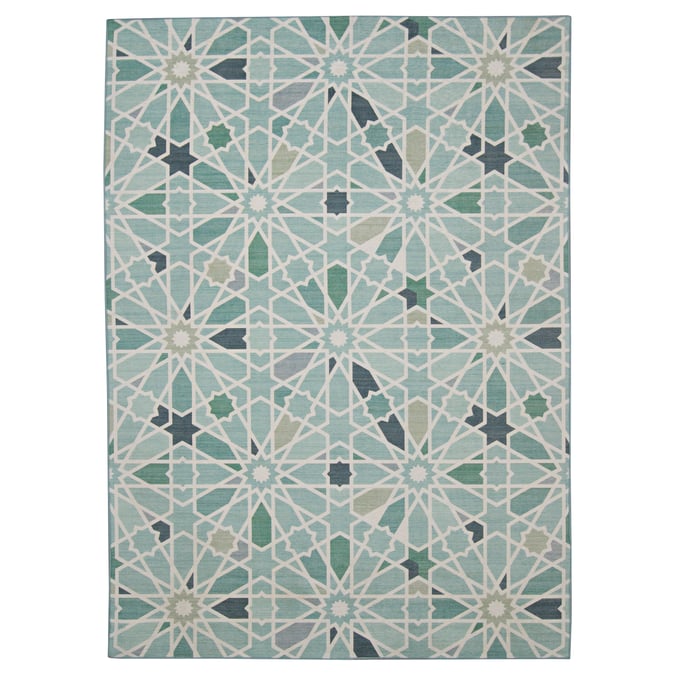 Linon Outdoor Washable Deltona Green And Ivory Rug - 84x60 LN-RUGOW1657