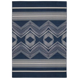 Linon Outdoor Washable Boynton Navy And Ivory Rug - 108x84