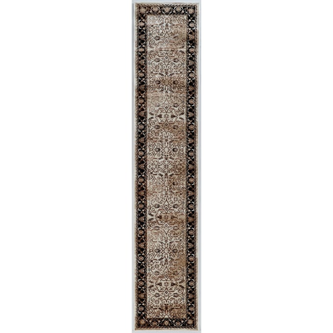 Linon Vintage Isfahan Ivory And Dark Blue Microfiber Polyester Rug - 120x24 LN-RUGVT3521