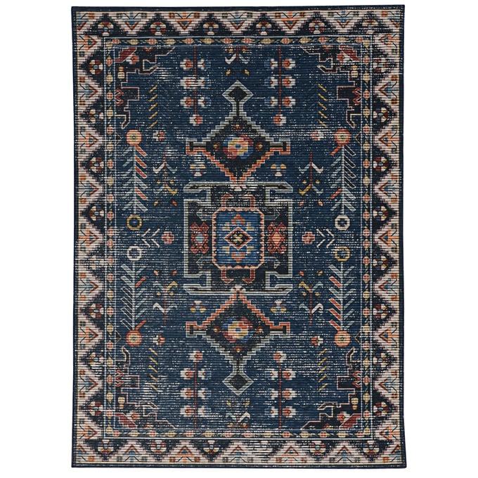 Linon Washable Larson Navy And Ivory Rug - 36x24 LN-RUGWR0723