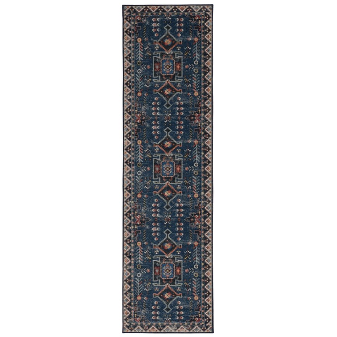 Linon Washable Larson Navy And Ivory Rug - 96x24 LN-RUGWR0728