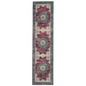 Linon Washable Bryant Ivory And Burgundy Rug - 96x24