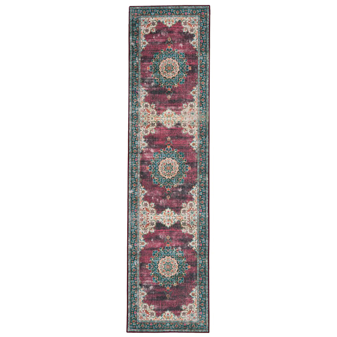 Linon Washable Bryant Ivory And Burgundy Rug - 96x24 LN-RUGWR1028