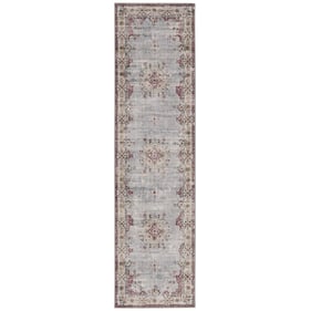 Linon Washable Lennox Pale Blue And Ivory Rug - 96x24