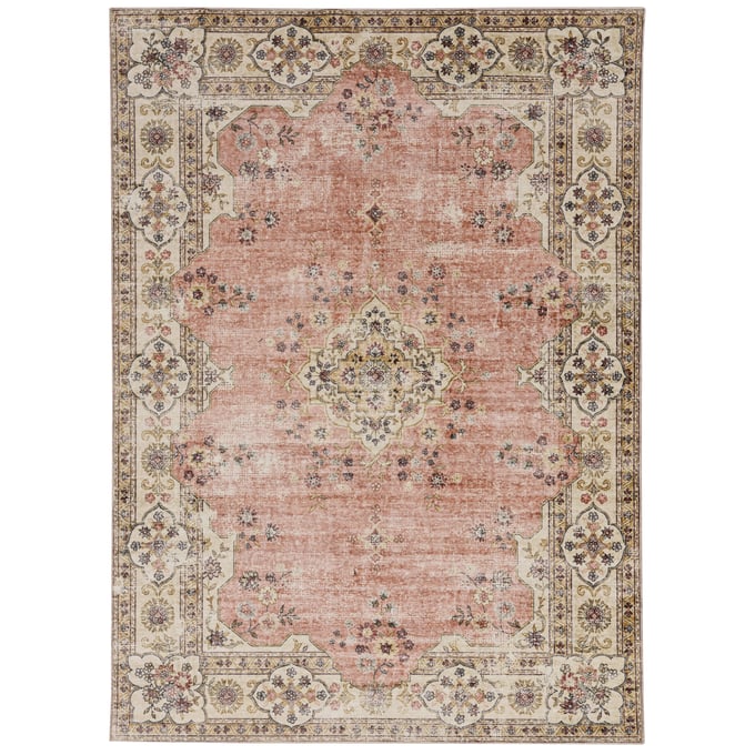 Linon Washable Blanton Pink And Ivory Rug - 36x24 LN-RUGWR1323