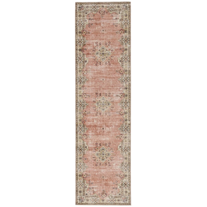 Linon Washable Blanton Pink And Ivory Rug - 96x24 LN-RUGWR1328