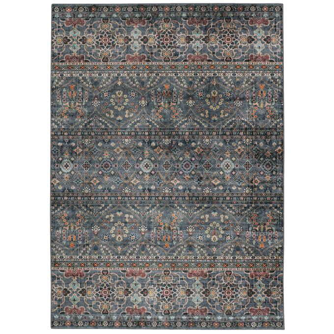 Linon Washable Grant Teal And Ivory Rug - 84x60 LN-RUGWR1857