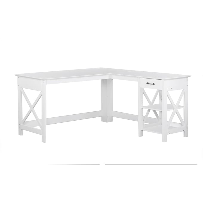 Saint Birch White L Shaped Desk with 2 Shelves SANT-SBHN1492LDWH