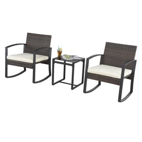 Saint Birch Beige Metal 3pc Wicker Rocker Set