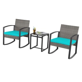 Saint Birch Turquoise Metal 3pc Wicker Rocker Set