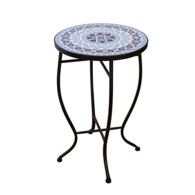 Saint Birch Black Blue Metal Accent Table with Mosaic Top