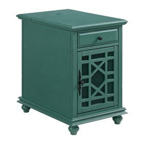 Martin Svensson Elegant Antique Teal Green Chairside Table with Power