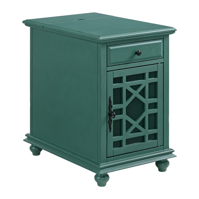 Martin Svensson Elegant Antique Teal Green Chairside Table with Power SBG-810071