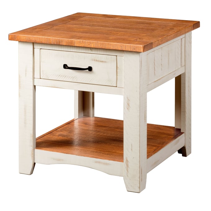 Martin Svensson Rustic Antique White Honey Tobacco End Table SBG-890136