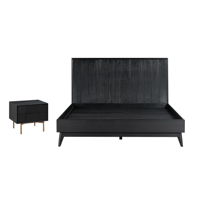 Luxur Living Berula Black Brushed 2pc Bedroom Set with Queen Platform Bed LUX-SETCFBD-BR-S2