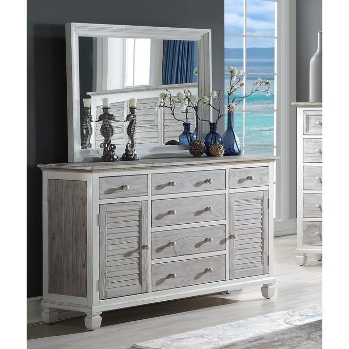 Sea Winds Islamorada Gray White Dresser and Mirror SEWN-B2333-DPGRY-BLN-DRMR