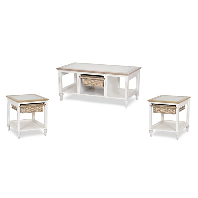 Sea Winds Island Breeze White Brown 3pc Coffee Table Set SEWN-B59102-WH-OCT-S1