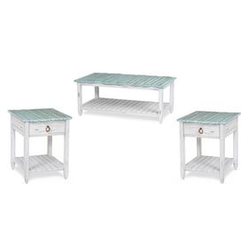 Sea Winds Picket Fence Blue White 3pc Coffee Table Set