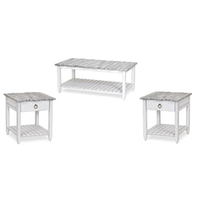 Sea Winds Picket Fence Gray White 3pc Coffee Table Set