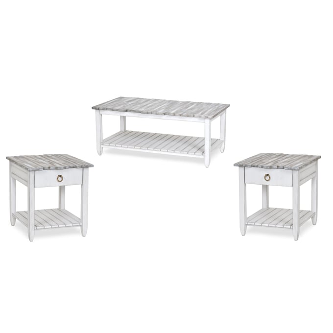 Sea Winds Picket Fence Gray White 3pc Coffee Table Set SEWN-B7820-GREY-BLANC-OCT-S1