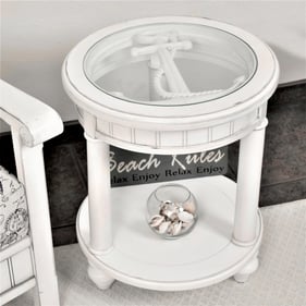 Sea Winds Monaco White Round End Table with Anchor Insert