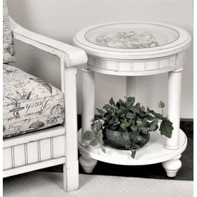 Sea Winds Monaco White Round End Table with Tray Insert