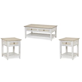 Sea Winds Captiva Island White Light Brown 3pc Coffee Table Set