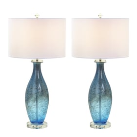 2 Sea Winds Lux Lighting Blue 30 Inch Glass Lamps With Crystal Base