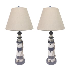 2 Sea Winds Lux Lighting Blue White 30 Inch Lamps With USB Port