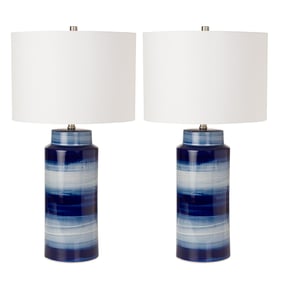 2 Sea Winds Lux Lighting Navy White 30 Inch Ceramic Table Lamps